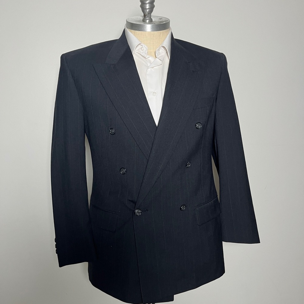 Givenchy Monsieur Blazer Mens 42R Navy Blue Pinstripe Double Breasted Peak Lapel